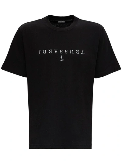 Shop Trussardi Oversized Cotton T-shirt With Logo Print In Black