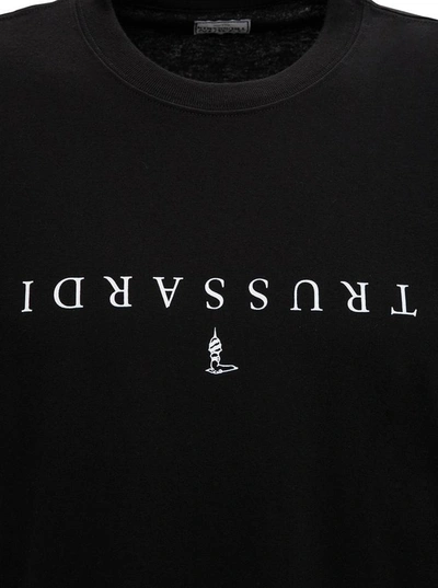 Shop Trussardi Oversized Cotton T-shirt With Logo Print In Black