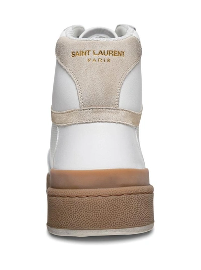 Shop Saint Laurent Sl24 Mid-top Sneakers In Leather And Suede In White