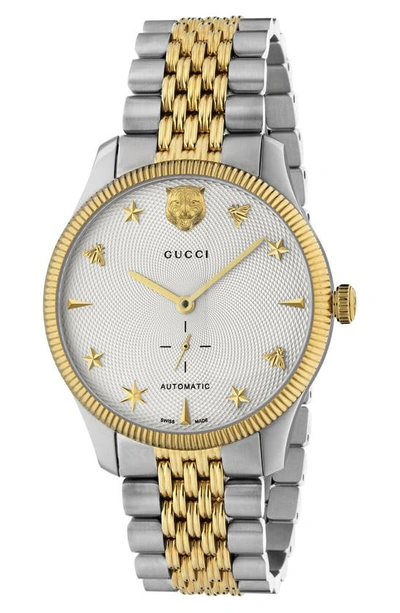 Shop Gucci G-timeless Bracelet Watch, 40mm In Silver/gold/ White