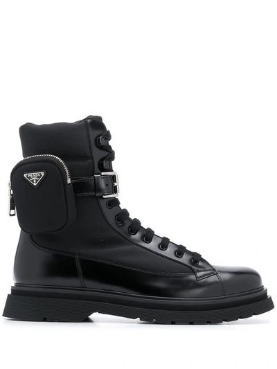Shop Prada Military Boots In Nero+red