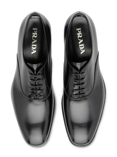 Shop Prada Brushed Leather Oxford Shoes In Nero