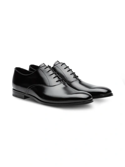 Shop Prada Brushed Leather Oxford Shoes In Nero