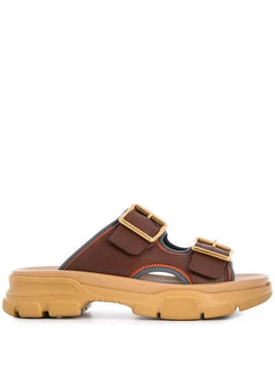 Shop Gucci Leather Chunky Sandals In Brown