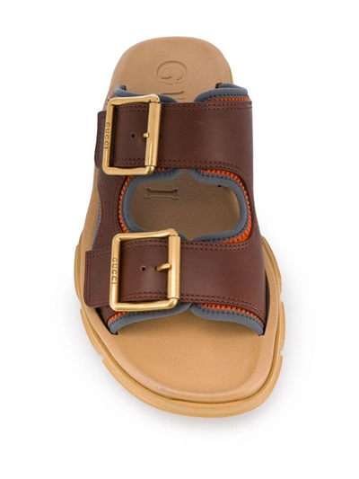 Shop Gucci Leather Chunky Sandals In Brown