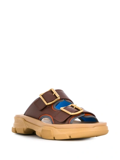 Shop Gucci Leather Chunky Sandals In Brown