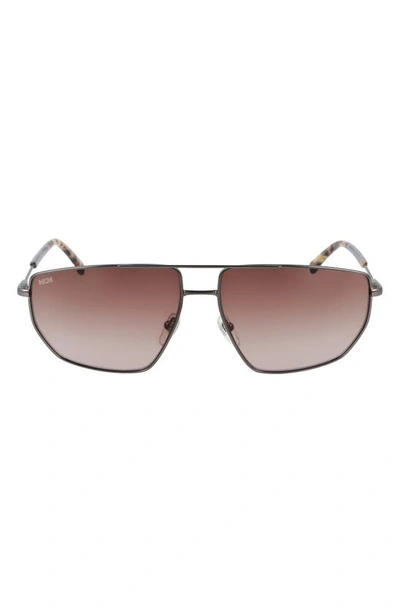 Shop Mcm 60mm Hologram Rectangle Metal Sunglasses In Ruthenium/ Brown Gradient
