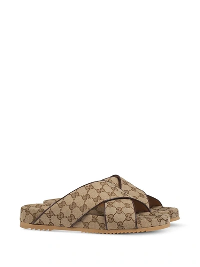 Shop Gucci Gg Monogram Sandals In Red