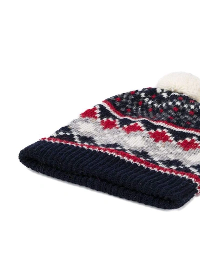 Shop Thom Browne Fair Isle Knitted Hat In White