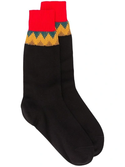 Shop Prada Chevron Stripe Ankle Socks In Black+red