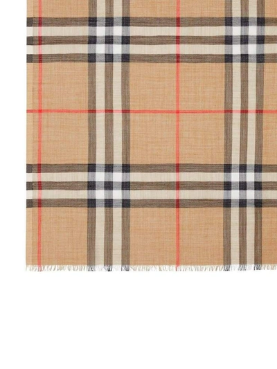 Shop Burberry Lightweight Check Wool And Silk Scarf In Black Archive Beige