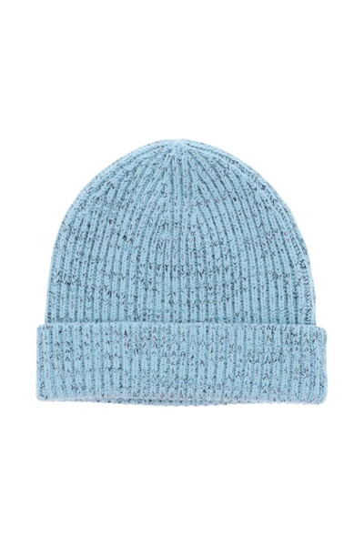 Shop Burberry Beanie Hat With Logo Embroidery In Blue Topaz