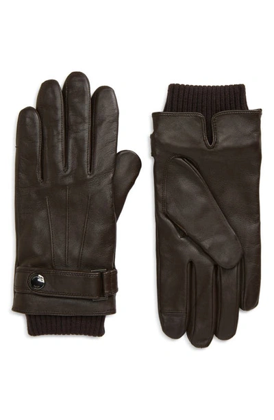 Shop Hugo Boss Hakani Leather Gloves In Open Brown