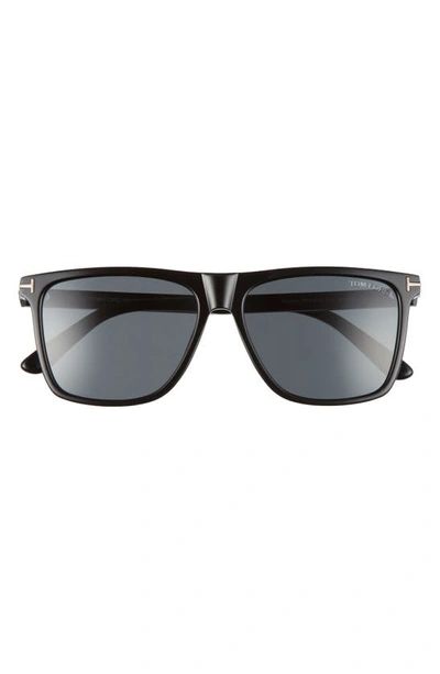 Shop Tom Ford Fletcher 57mm Sunglasses In Shiny Black/ Smoke