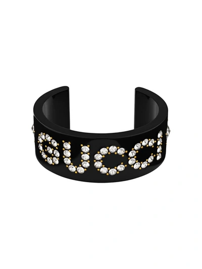 Shop Gucci Crystal Detailed Cuff Bracelet In Bianco