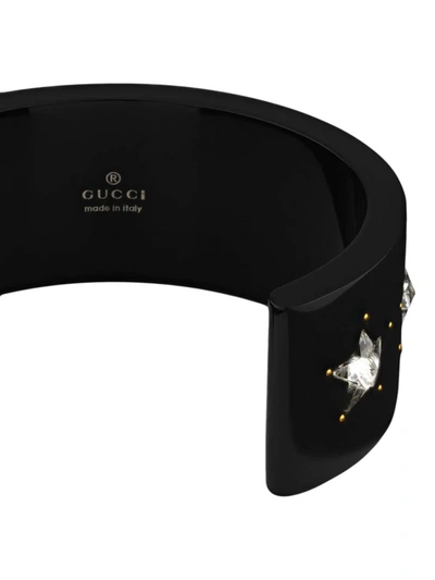 Shop Gucci Crystal Detailed Cuff Bracelet In Bianco