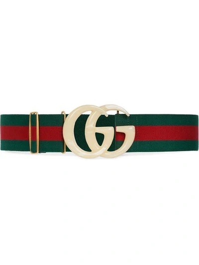 Shop Gucci Elastic Web Belt With Double G Buckle In Nero