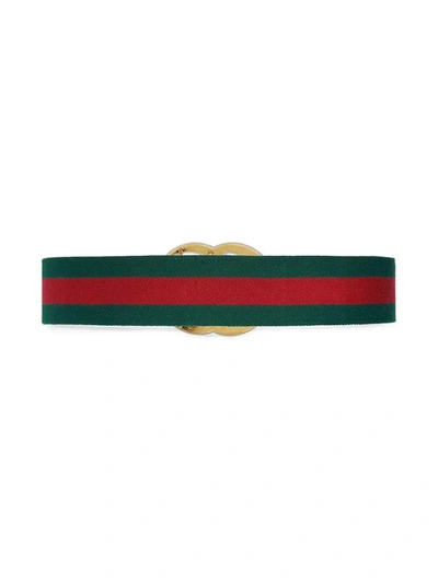 Shop Gucci Elastic Web Belt With Double G Buckle In Nero