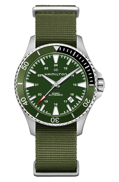 Shop Hamilton Khaki Navy Scuba Automatic Textile Strap Watch, 40mm In Green