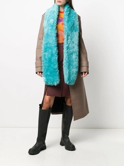 Shop Msgm Furry Long Scarf In Blue