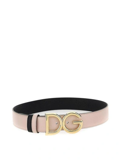 Shop Dolce & Gabbana Reversible Dauphine Calfskin Belt With Dg Logo In Black