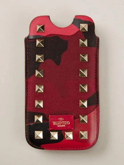 Shop Valentino 'rockstud' Iphone Case In Red