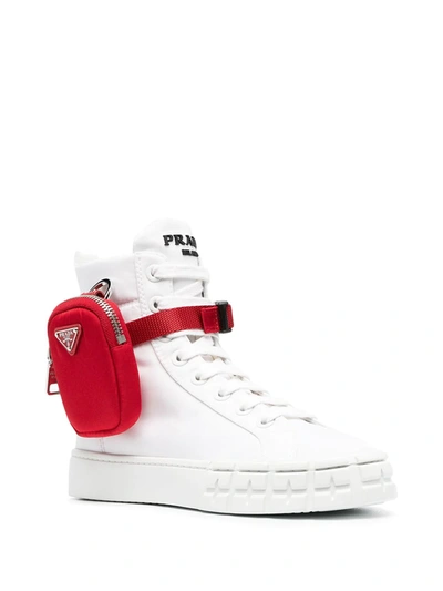 Shop Prada Pouch-detail High-top Sneakers In Bianco+nero