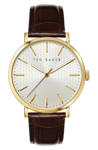 Ted Baker Phylipa Leather Strap Watch, 41mm In Brown