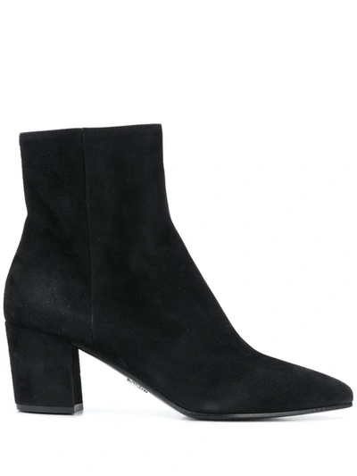 Shop Prada Suede Ankle Boots In Nero