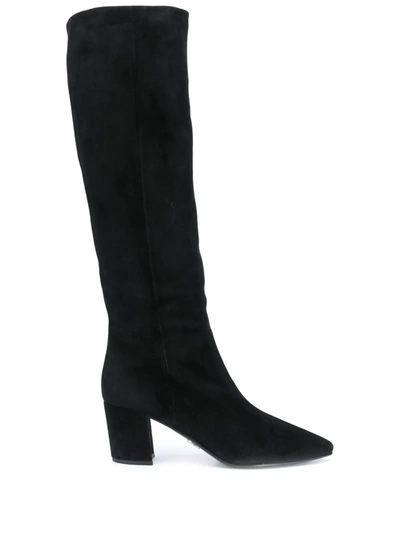 Shop Prada Pointed Toe Knee-high Boots In Bianco+nero