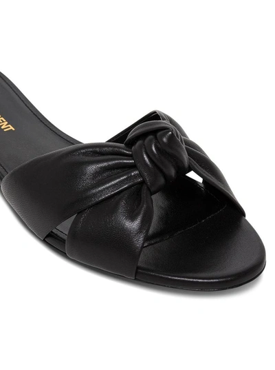Shop Saint Laurent Bianca Leather Flat Sandals In Black