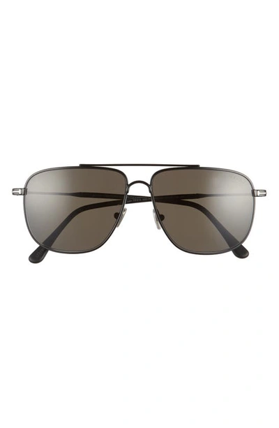Shop Tom Ford Len 58mm Polarized Navigator Sunglasses In Black/ Smoke