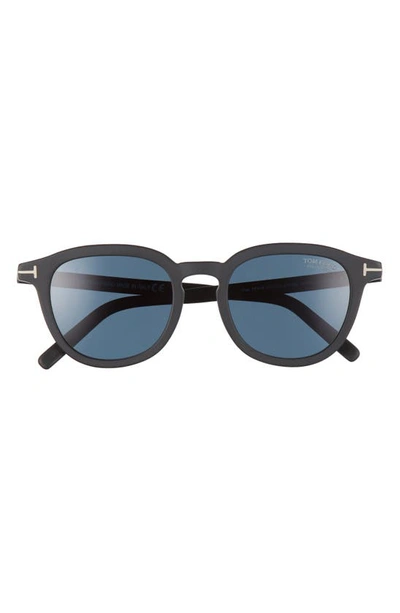 Shop Tom Ford Pax 51mm Polarized Round Sunglasses In Matte Black/ Blue