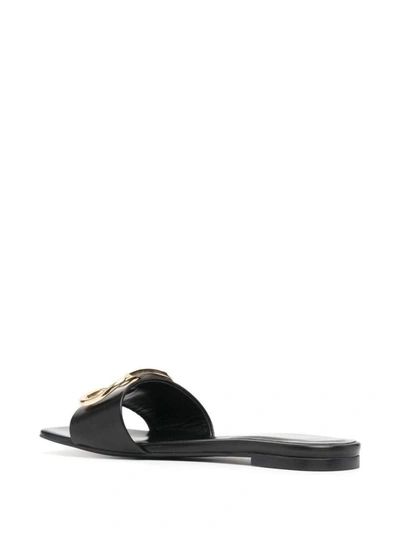 Shop Twinset Slide Leather Sandals With Buckle In Black