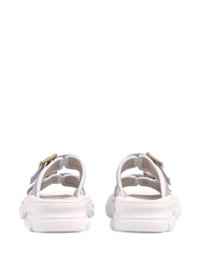 Shop Gucci Metallic Leather Slippers In Bianco