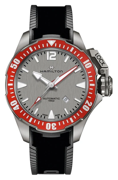 Shop Hamilton Khaki Frogman Titanium Rubber Strap Watch, 46mm In Black