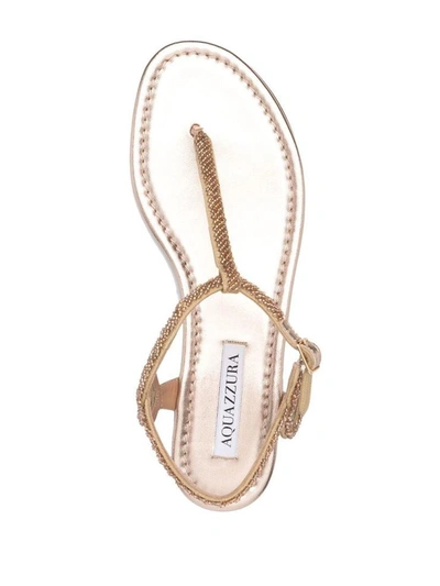 Shop Aquazzura Flat Sandals With Beads Detail In Beige