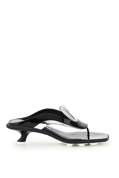 Shop Miu Miu Tech Patent Thong Mules In Nero Argento