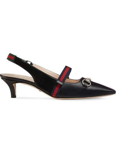 Shop Gucci Mid-heel Pump With Web In Bianco