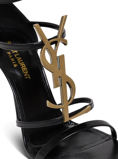 Shop Saint Laurent Cassandra Leather Black Sandals  With Logo