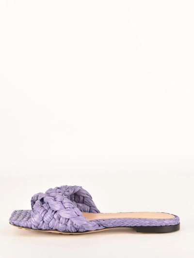 Shop Bottega Veneta Purple Raffia Flat Sandals