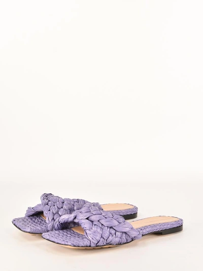 Shop Bottega Veneta Purple Raffia Flat Sandals