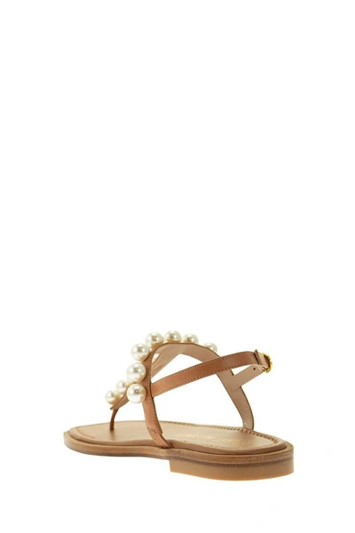 Shop Stuart Weitzman Goldie T-strap - Pearl Sandal In Tan