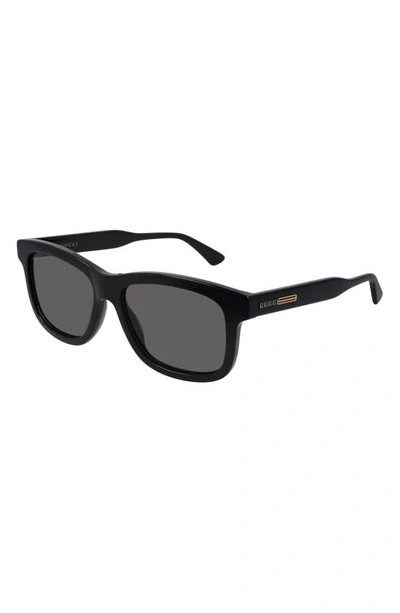 Shop Gucci 55mm Rectangular Sunglasses In Black/ Grey