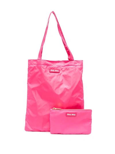Shop Miu Miu Logo Patch Tote Bag In Argento