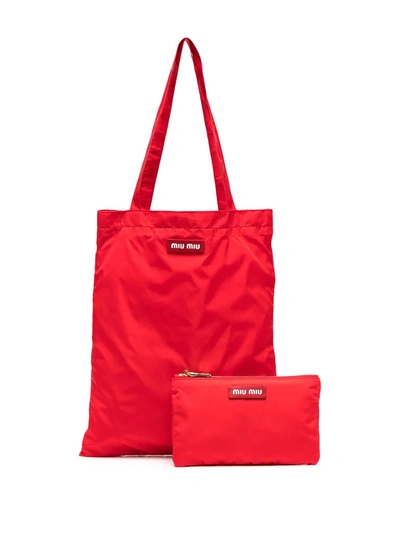 Shop Miu Miu Logo-patch Tote Bag In Argento