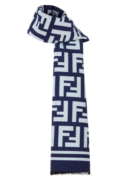 Shop Fendi Ff Logo Wool & Silk Scarf In Blue