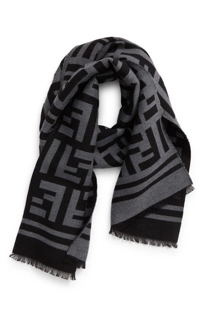 Shop Fendi Ff Logo Wool & Silk Scarf In Black Y
