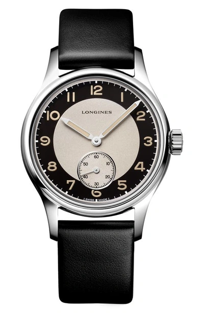 Shop Longines Heritage Classic Automatic Leather Strap Watch, 38.5mm In Silver/ Black