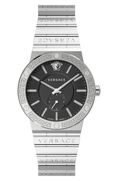 Shop Versace Greca Black Sunray Bracelet Watch, 41mm In Silver/ Black